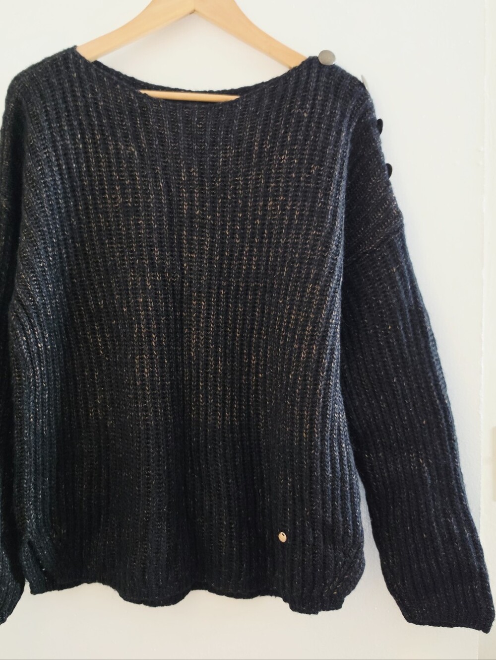 MOS MOSH Black Ribbed Button-Shoulder Sweater - Picture 6 of 10